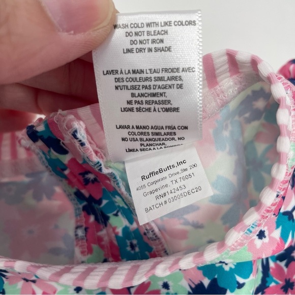Ruffle Butts Pink Sun Hat and Pink Floral Long Sleeve Swim Suit Infant Baby - Picture 7 of 13
